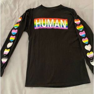 Human Pride Heart Sleeve Long-Sleeve T-Shirt, LGBTQ+, flag hearts on sleeves